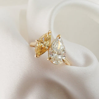 2.80TCW Pear & Yellow Marquise Toi Et Moi Engagement Ring