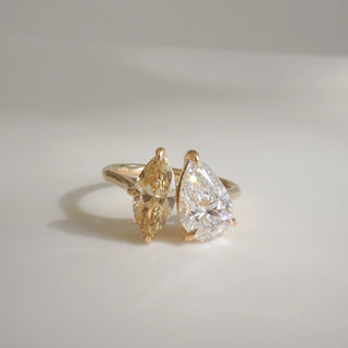 2.80TCW Pear & Yellow Marquise Toi Et Moi Engagement Ring