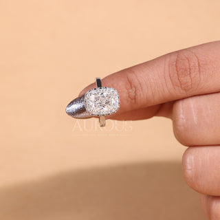 2.0CT Elongated Cushion Cut Halo Setting Moissanite Engagement Ring