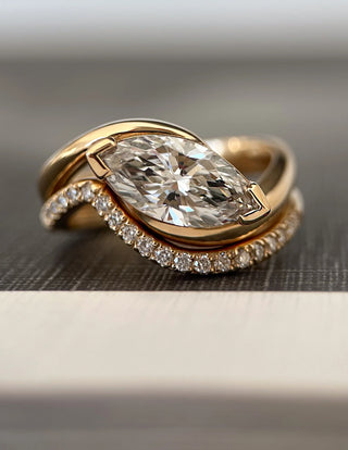 1.0CT East West Marquise Cut Pave Setting Moissanite Bridal Ring Set