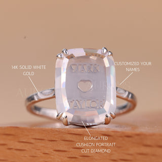 4.50CT Elongated Cushion Portrait Cut Unique Engraved Solitaire Ring