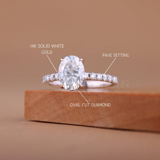 1.0CT Oval Cut Pave Setting Moissanite Engagement Ring