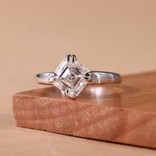 1.0CT Asscher Cut Double Claw Prong Set Moissanite Engagement Ring