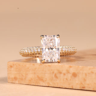 1.00CT Radiant Cut Three Side Pave Setting Moissanite Engagement Ring