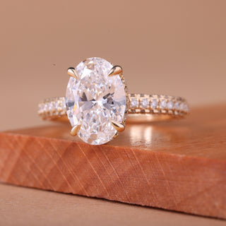 2.0CT Oval Cut Three Side Pave Setting Moissanite Engagement Ring