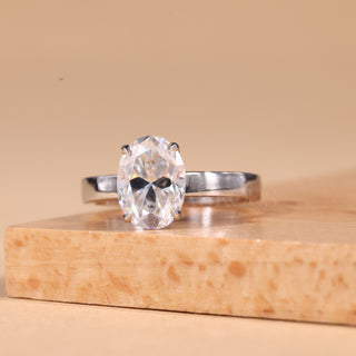 1.0CT Oval Cut Wide Band Solitaire Moissanite Engagement Ring