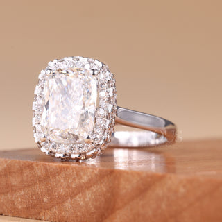 2.0CT Elongated Cushion Cut Halo Setting Moissanite Engagement Ring