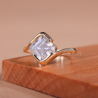 1.50CT Asscher Cut Unique Bezel Set Solitaire Engagement Ring