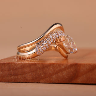1.50CT East-West Marquise Cut Cluster Diamond Curved Bridal Ring Set