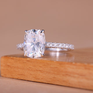 2.0CT Elongated Cushion Cut Pave Setting Moissanite Engagement Ring