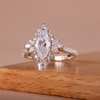 1.0CT Marquise Cut Cluster Diamond Moissanite Engagement Ring