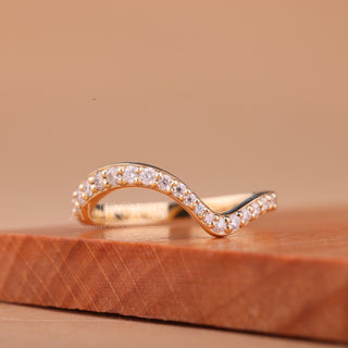 Round Cut Curved Moissanite Half Eternity Wedding Band