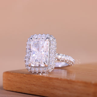 2.50CT Radiant Cut Three Side Pave & Halo Setting Engagement Ring