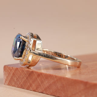 1.50CT Blue Sapphire Cushion Cut Halo Engagement Ring