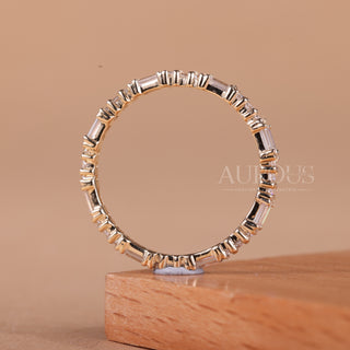 Emerald & Round Cut Diamond Full Eternity Wedding Band