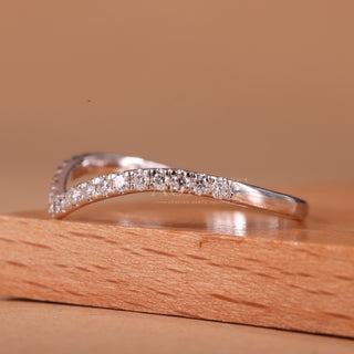 Round Cut Curved Moissanite Half Eternity Wedding Band