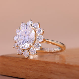 1.50CT Oval Cut Floral Halo Set Moissanite Engagement Ring