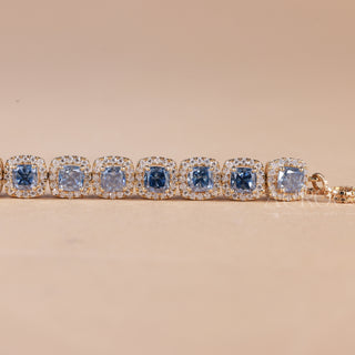 Blue Sapphire Cushion Cut Gemstone Halo Setting Bracelet