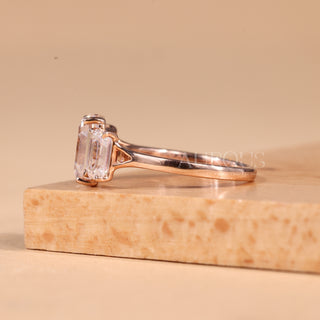 1.0CT Emerald Cut Moissanite Three Stone Engagement Ring