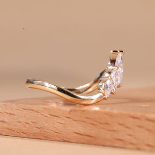 Marquise Cut Three Stone Curved Moissanite Wedding Band