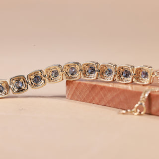 Blue Sapphire Cushion Cut Gemstone Halo Setting Bracelet