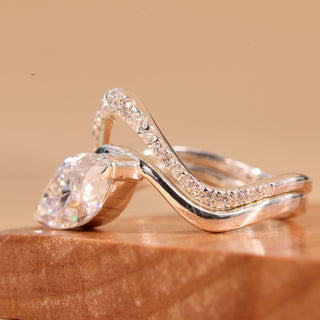 1.50CT East-West Marquise Cut Curved Moissanite Bridal Ring Set