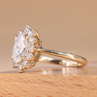 1.50CT Oval Cut Diamond Floral Halo Set Moissanite Engagement Ring