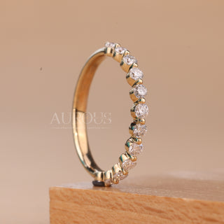 Round Cut Pave Setting Half Eternity Moissanite Wedding Band