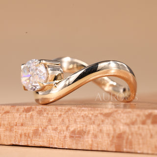 1.50CT East-West Oval Cut Solitaire Curved Moissanite Engagement Ring