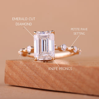 1.50CT Emerald Cut Petite Pave Setting Engagement Ring