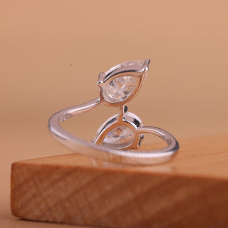 1.0CTW Pear Cut Unique Bypass Style Two Stone Engagement Ring