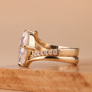 2.0CT Marquise Cut Diamond Unique Pave Moissanite Bridal Ring Set