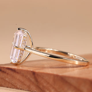 3.0CT Emerald Cut Moissanite Hidden Halo Engagement Ring