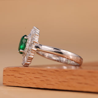1.0CT Oval cut Green Gemstone Cluster Diamond Moissanite Engagement Ring