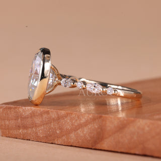 2.0CT Oval Cut Bezel & Pave Setting Moissanite Engagement Ring