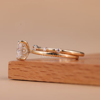1.0CT Radiant Cut Hidden Halo Moissanite Bridal Ring Set