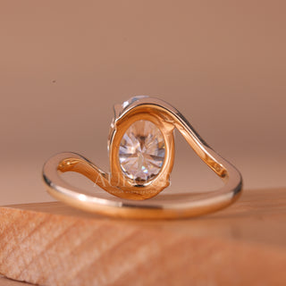 2.0CT Oval Cut Unique Bezel Setting Solitaire Engagement Ring