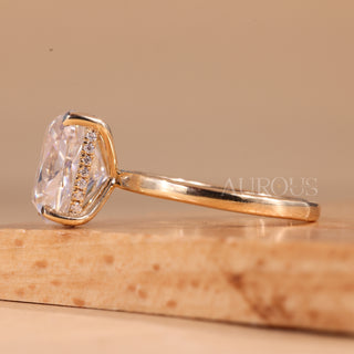 2.0CT Elongated Cushion Cut Hidden Halo Moissanite Engagement Ring