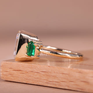 1.50CT Emerald Cut Green Stone Three Stone Engagement Ring