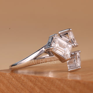 Emerald & Marquise Cut Three Stone Moissanite Engagement Ring