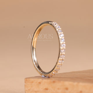 Round Cut Pave Setting Half Eternity Moissanite Wedding Band