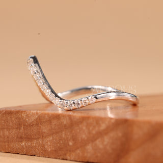 Round Cut Pave Setting Half Eternity Curved Moissanite Wedding Band