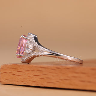 1.0CT Pink Oval Cut Three Stone Moissanite Engagement Ring