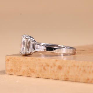 1.0CT Emerald Cut Cluster Diamond Moissanite Engagement Ring
