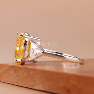 3.0CT Radiant Cut Yellow Diamond Three Stone Engagement Ring
