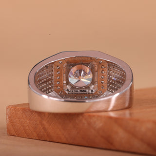 0.75CT Round Cut Halo Cluster Diamond Men's Wedding Ring