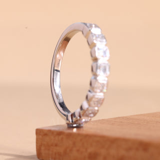 Asscher Cut Bezel Setting Half Eternity Moissanite Wedding Band