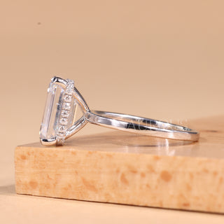 1.50CT Emerald Cut Hidden Halo Moissanite Engagement Ring