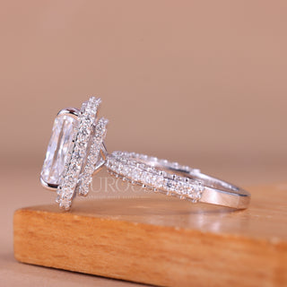 2.50CT Radiant Cut Three Side Pave & Halo Setting Engagement Ring