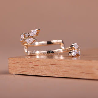 Marquise & Rond Cut Cluster Diamond Open Cuff Style Wedding Band